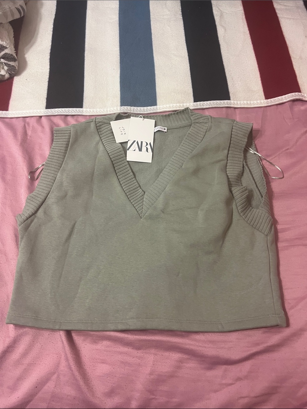 Zara Light Sage V-Neck Cropped Knit Vest